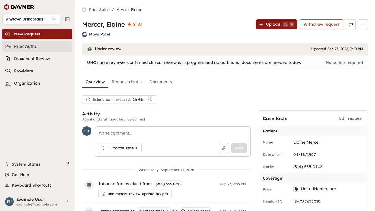 A demo request showing its status, activity, and case facts.