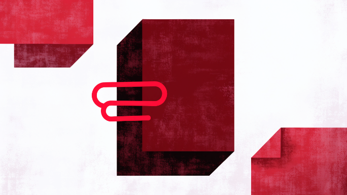 Red documents connected by a paper clip.