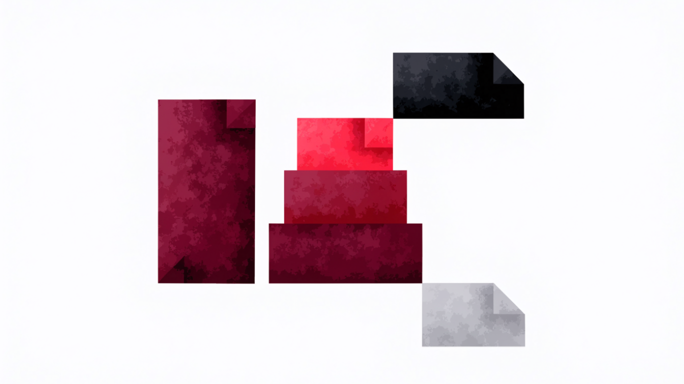Red, black, and gray documents arranged in a stack.